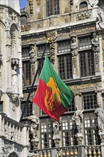 Flag of Brussels at the town hall, Grand Place, UNESCO World Heritage Site, Brussels, Belgium,