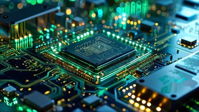 AI generated close up of a computer board featuring a prominent microchip