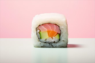 Single sushi roll with salmon fish and vegetables. KI generiert, generiert, AI generated
