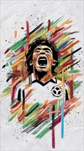 Dynamic abstract artwork of a soccer player celebrating, AI generated