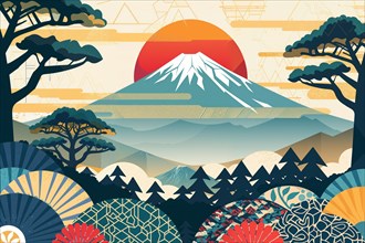 A peaceful image of the landscape with the sublime Mount Fuji in the distance, surrounded by