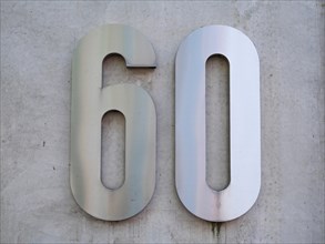 House number plate, number 60, number, anniversary, birthday, North Rhine-Westphalia, Germany,