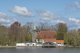 Church, trees, Arnis, smallest town in Germany, Schlei, Schleswig-Holstein, Germany, Europe