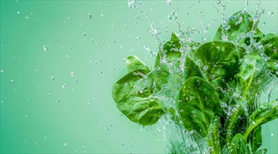 Fresh green spinach floating in water. A concept of vegetarian lifestyle and vegetarian diet, AI