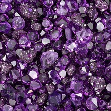 Seamless texture of sparkling amethysts on a purple backdrop AI generated