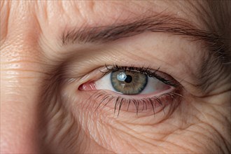 Close up of woman's eye with hooded eyelids and wrinkles. KI generiert, generiert, AI generated