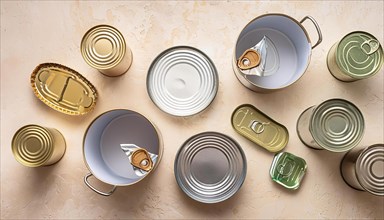 Symbol photo, empty tin cans on the kitchen table, AI generated, AI generated