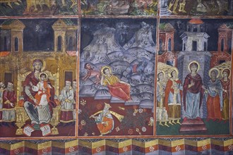 Series of frescoes depicting various biblical stories and saints surrounded by angels, Panagia