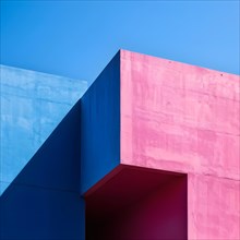 AI generated architectural minimalism featuring an intersection of pink and blue walls