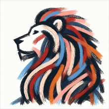 Colorful sketch of a regal, majestic lion's profile, AI generated