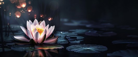 Lotus flower is floating on water. Concept of meditation, serenity, spirituality and enlightenment,
