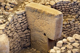 Gobekli Tepe neolithic archaeological site dating from 10 millennium BC, Massive stone pillars with