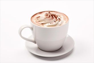 Cup with hot cooca with cream on white background. KI generiert, generiert, AI generated