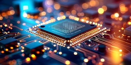 AI generated close up of a computer board featuring a prominent microchip