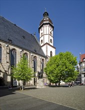 New Bach monument by Carl Seffner, St Thomas' Churchyard with St Thomas' Church, Leipzig, Saxony,
