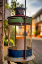 Lantern, old, historical, burning candle, flame, house wall, old town, historical, Zons, North