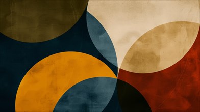 Abstract art with overlapping circles in earth tones with a textured appearance, AI generated