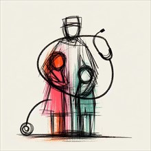 Colorful abstract sketch of a doctor with a stethoscope, AI generated