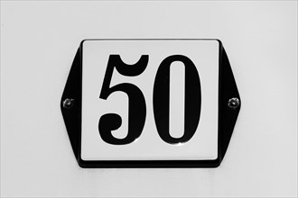 House number plate, number 50, digit, anniversary, birthday, North Rhine-Westphalia, Germany,