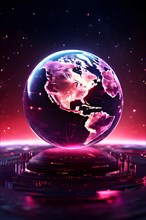 AI generated magenta earth globe in binary code cascading in sequence