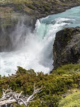 Waterfall near Mirador Cuernos, Torres de Paine, Magallanes and Chilean Antarctica, Chile, South