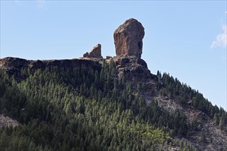Mighty basalt rock Roque Nublo, also known as Cloud Rock, landmark and highest point of the island