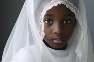 Young black gilr with wedding veil. KI generiert, generiert, AI generated