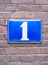 House number sign, Number 1, Number, Anniversary, Birthday, North Rhine-Westphalia, Germany, Europe