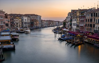 Long exposure, view over the Grand Canal at sunset, from the Rialto Bridge, Venice, Veneto, Italy,