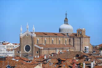 View over the roofs of Venice to the church Basilica dei Santi Giovanni e Paolo, view from the roof