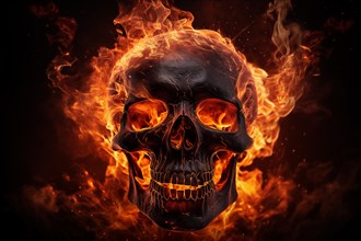 Spooky and scary burning skull on a dark background. Perfect for Halloween or horror-themed