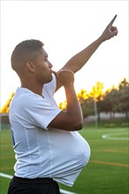 Celebration a goal. Soccer player doing throw-in