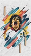 Colorful and energetic illustration of a soccer player with emotional paint strokes, AI generated