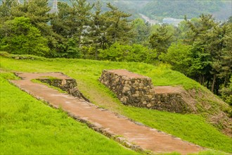 Top view of remains of Japanese stone fortress in Suncheon, South Korea, Asia