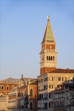 Campanile bell tower at sunrise, Venice, Veneto, Italy, Europe