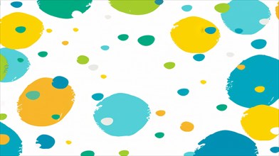 Playful and colorful abstract paint splatter pattern with blue, yellow, and green, AI generated