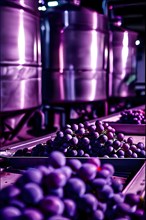 AI generated close up of a modern winery production line with stainless steel fermenting tanks