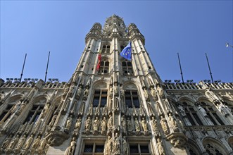 City Hall, Gothic Tower, Grand Place, Brussels, Belgium, Benelux, Europe