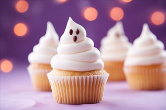 Halloween cupcake with ghost shaped frosting. KI generiert, generiert, AI generated