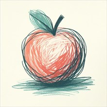 Textured sketch of a red apple with pronounced shadows and simple design, AI generated