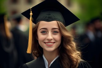 Young female woman with graduation cap. KI generiert, generiert, AI generated
