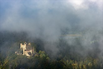 Hohenschwangau Castle and Schwansee in autumn, Romantic Road, Ostallgaeu, Allgaeu, Bavaria,