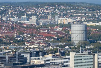 View of the Daimler plant in Untertuerkheim, behind it the EnBW gas boiler, Stuttgart,