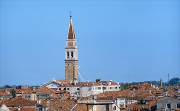 View over the rooftops of Venice to the church tower of the Chiesa di San Francesco della Vigna,