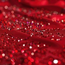 Seamless pattern of glistening rubies scattered across a rich red fabric AI generated