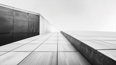 Low angle view of a building's edge in greyscale highlighting its geometric form, AI generated