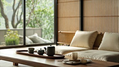 A modern interpretation of the classic Japanese tea ceremony, presented in a minimalist setting