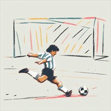 A footballer in striped gear is about to make a goal in this dynamic sketch, AI generated
