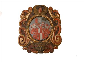 Coat of arms of the Buenau family on a white background, Forth, Middle Franconia, Bavaria, Germany,