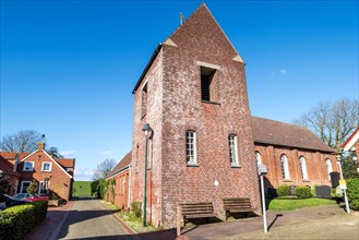 Pogum village church, at the back between the houses of the dyke to the Ems, municipality of